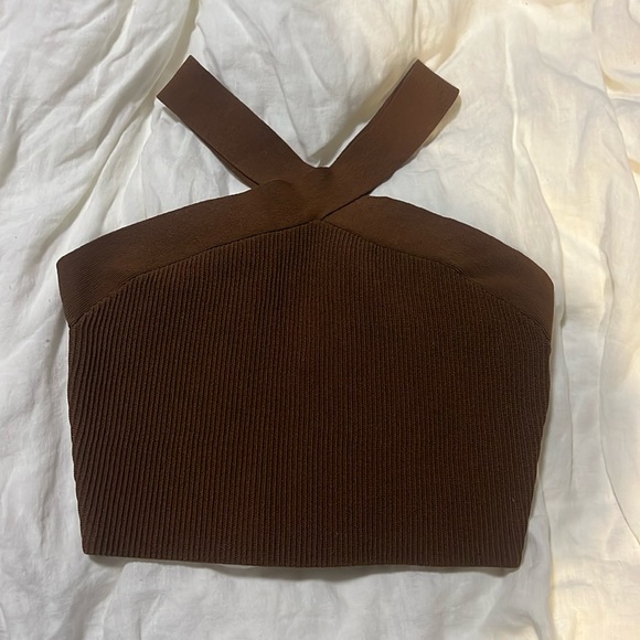 Aritzia Babaton sculpt knit criss cross tank in chocolate opal Large - Picture 5 of 6